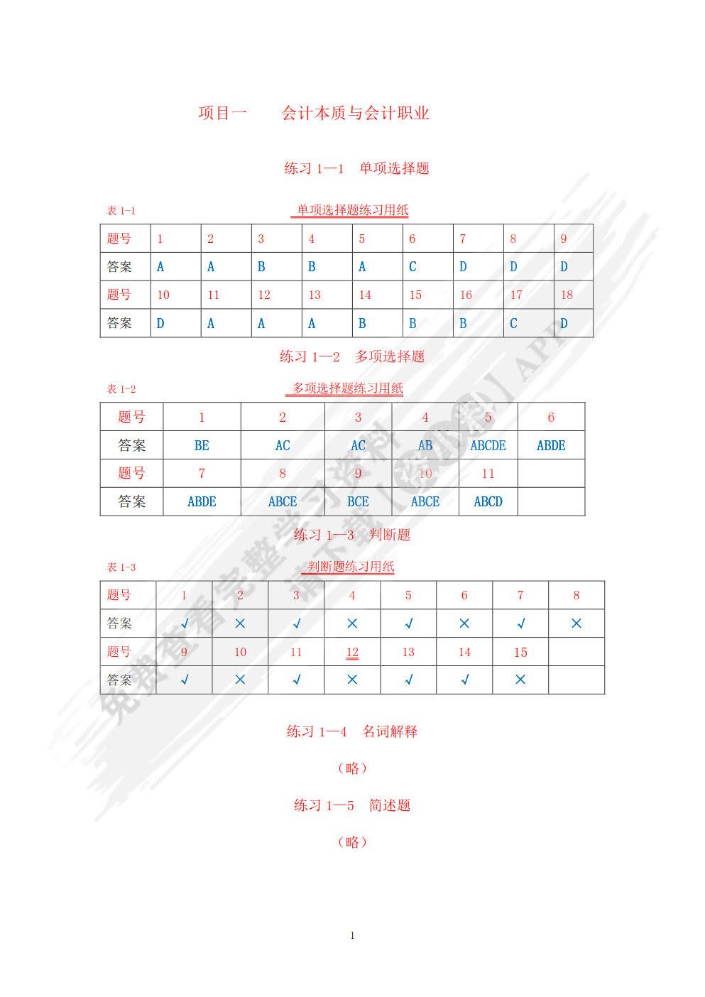 基础会计项目实训与习题集(第五版)