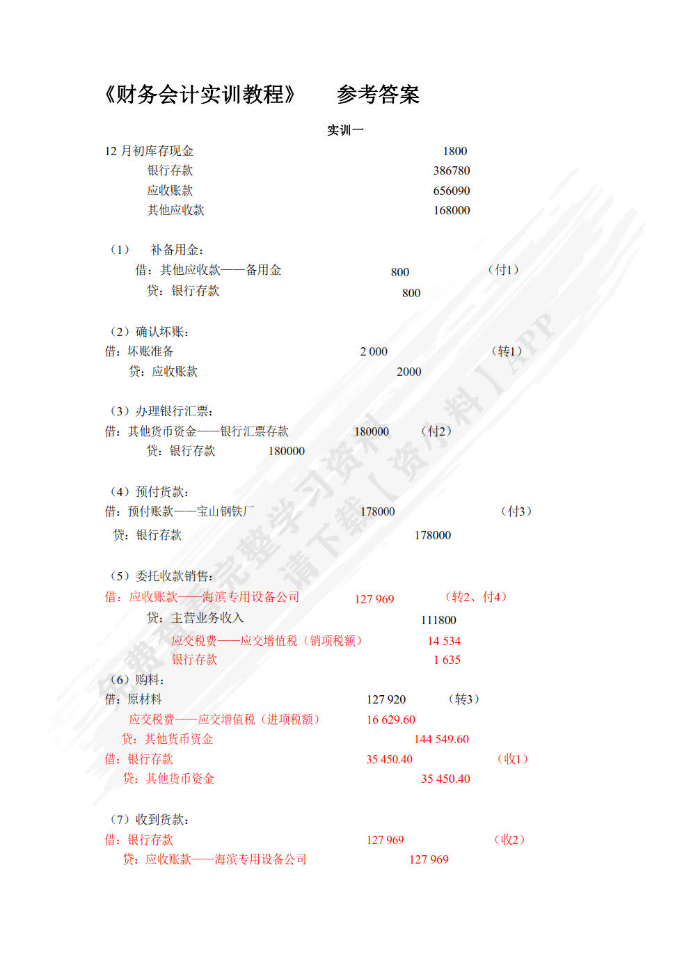 财务会计实训教程（第六版）