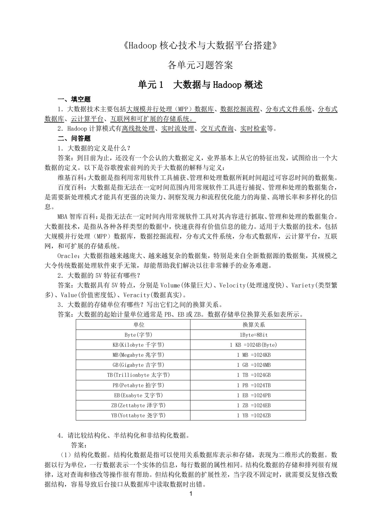 Hadoop核心技术与大数据平台搭建
