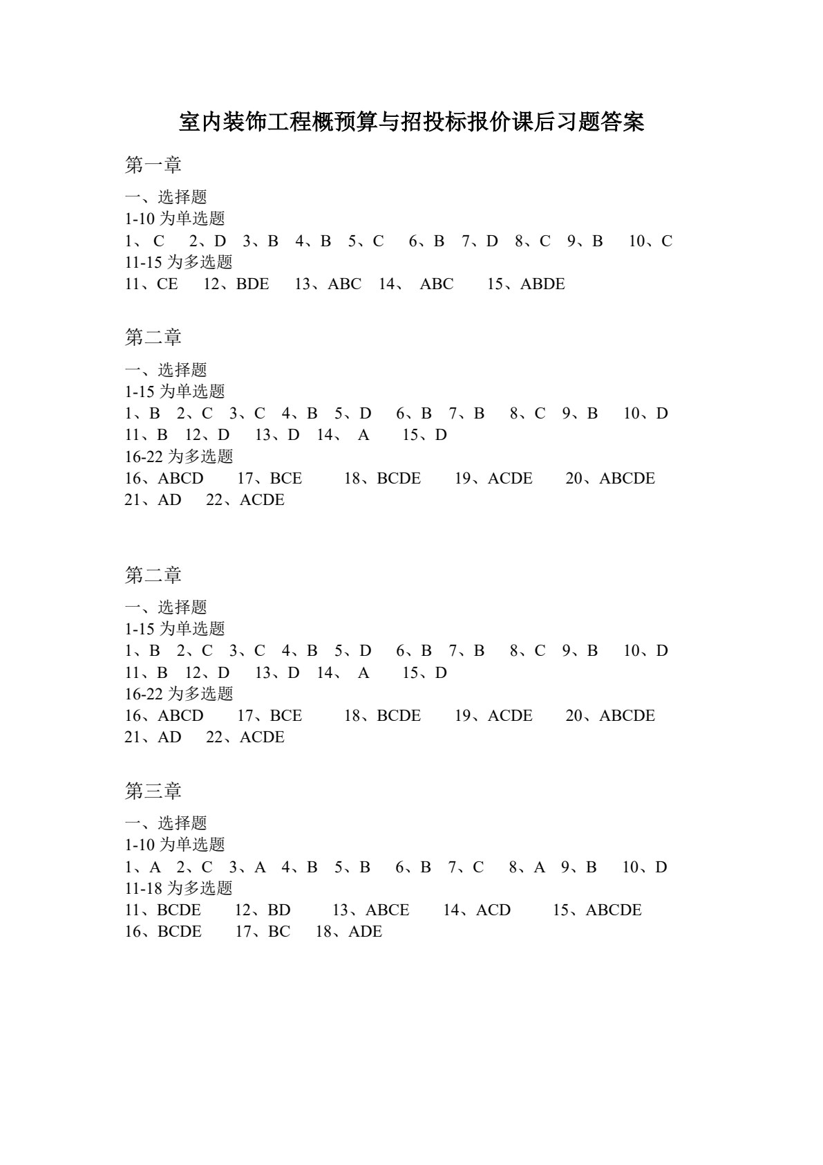 室内装饰工程概预算与招投标报价