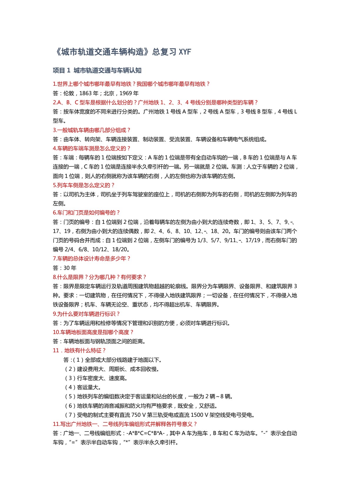 城市轨道交通车辆构造