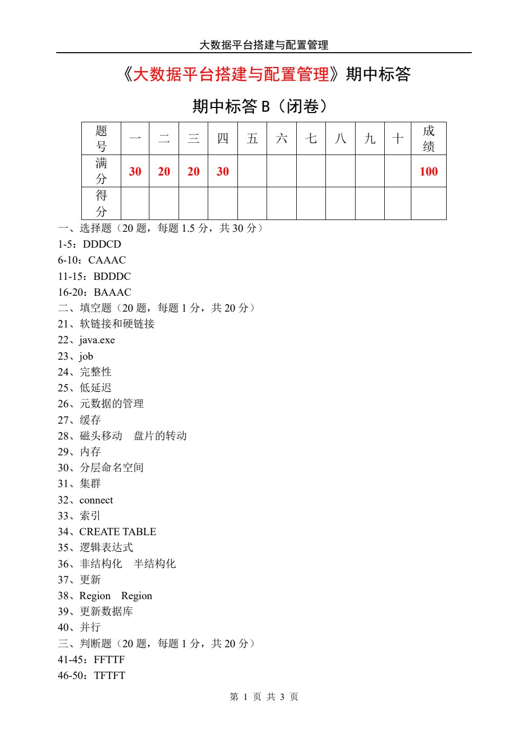 大数据平台搭建与配置管理