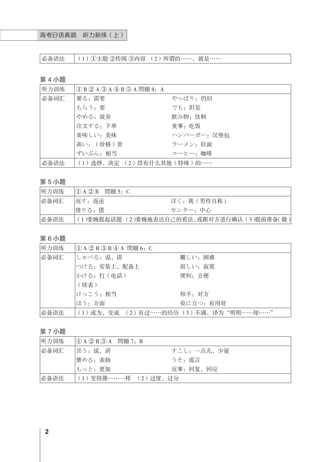 高考日语真题 听力新练（上）