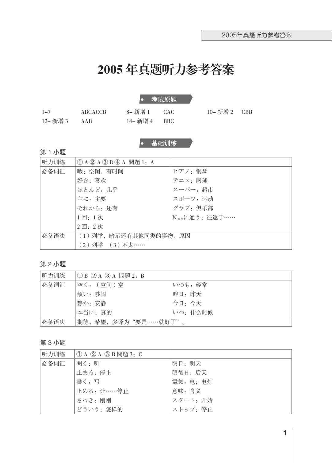 高考日语真题 听力新练（上）