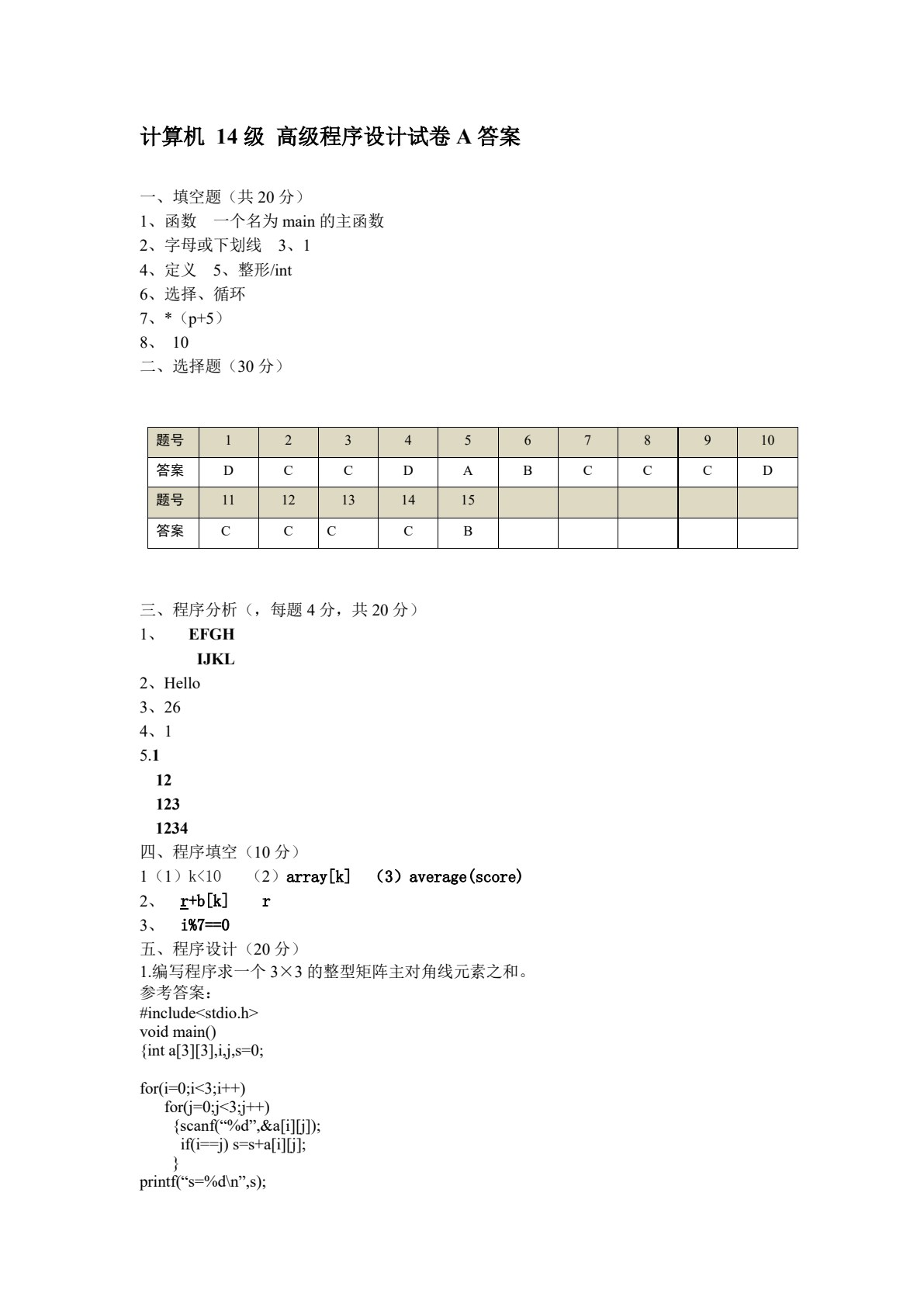 C语言程序设计与实践